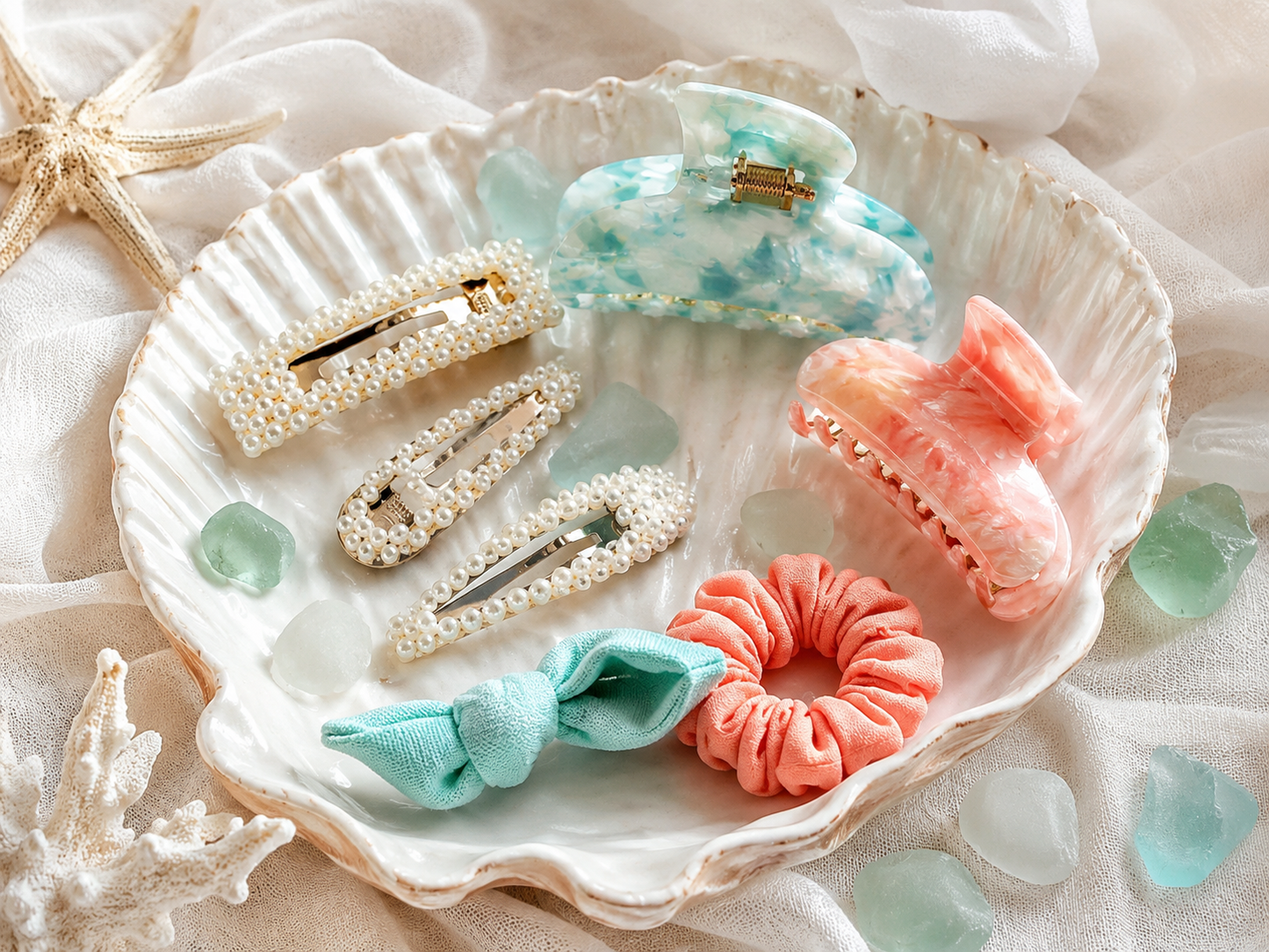 Aqua Pearl Hair Clip Set
